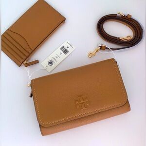Tory Burch Thea Crossbody And Zip Card Holder Tiramisu New In Package